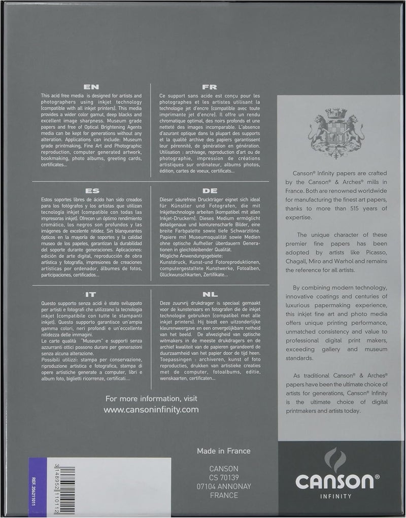 Canson Infinity Rag Photographique Duo Fine Art Paper 220 Gram 85 x 11 Inch 25 Sheets - Image 2