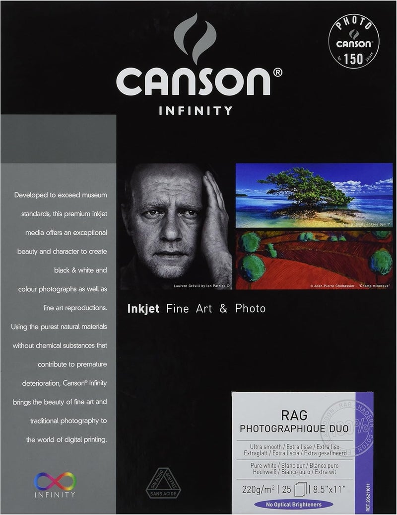 Canson Infinity Rag Photographique Duo Fine Art Paper 220 Gram 85 x 11 Inch 25 Sheets - Image 1