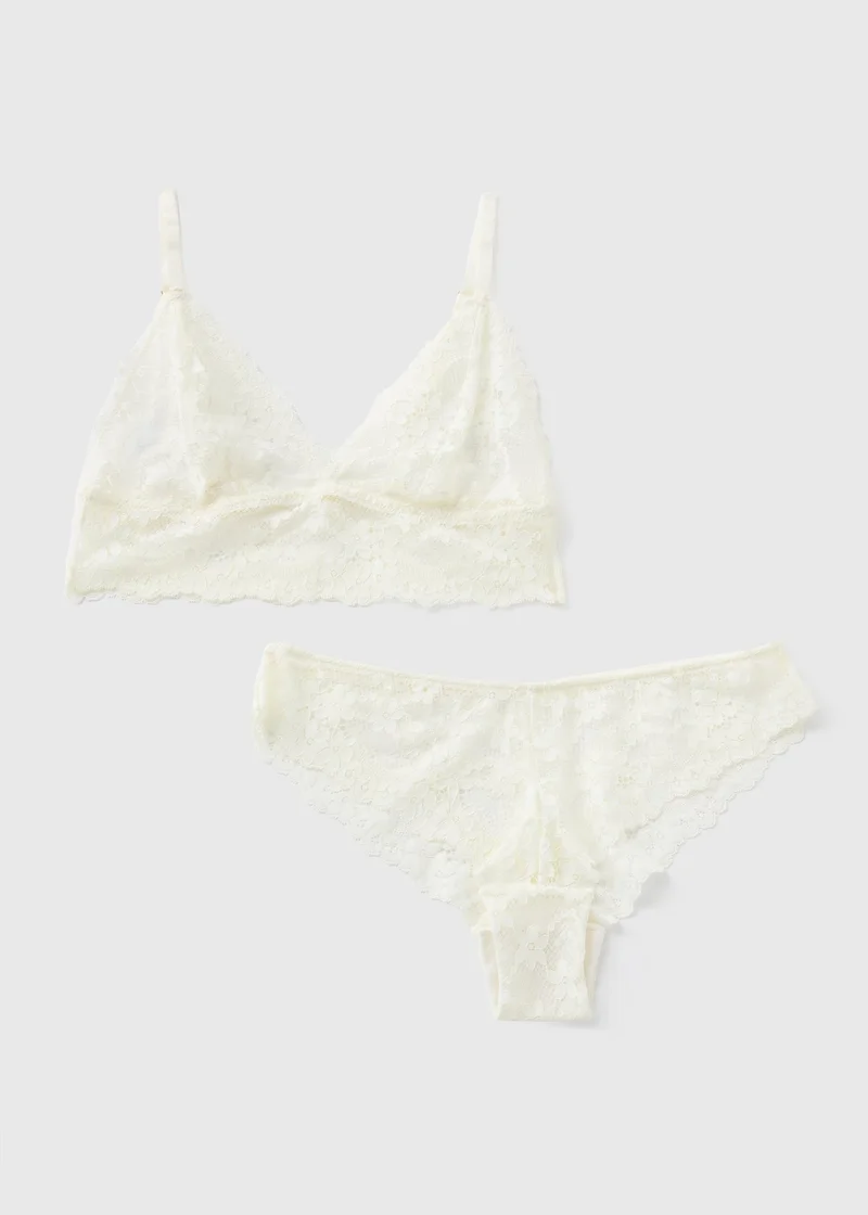 Matalan Cream Lace Bralette & Knickers Set