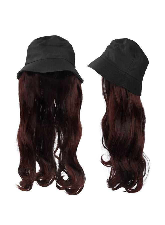 Fashionable Black Bucket Cap Hat Wig Long Curly Hair Extension Outdoor Hairpiece Dark Brown  - Image 4