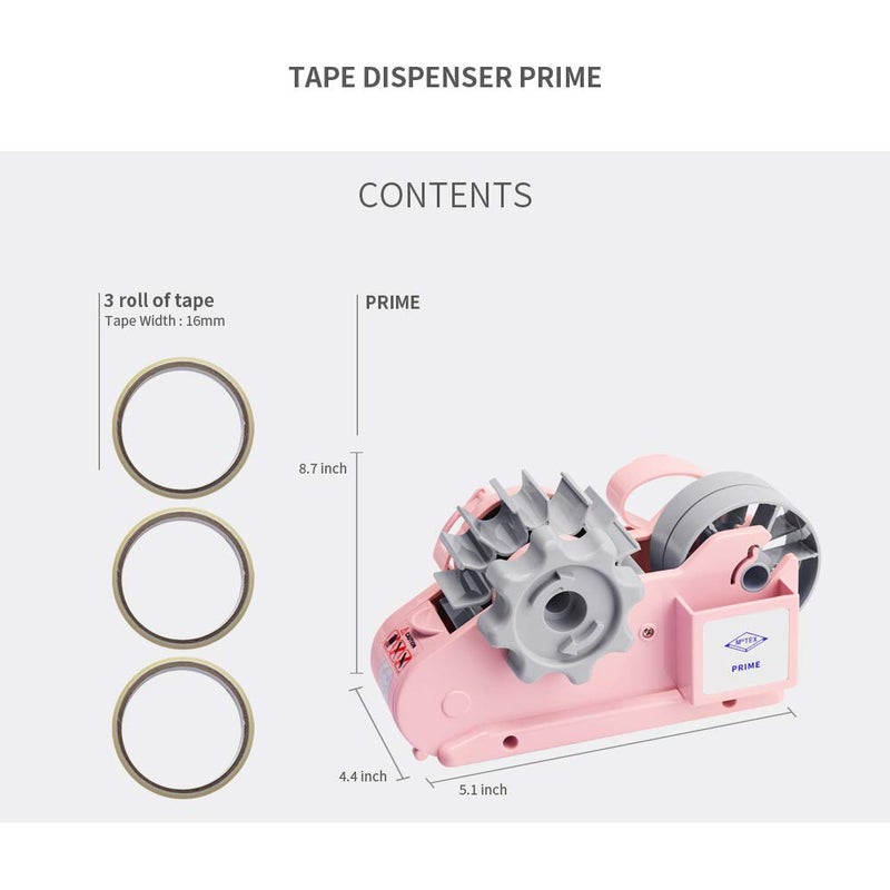 MoTEX Tape Dispenser Compatible with 3 Inch Core Tapes, 3 Rolls of Transparent Tapes with Dispenser -Prime (Light Pink) - Image 4