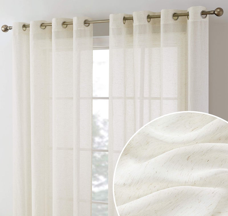 HLCME Sierra Burlap Flax Linen Semi Sheer Privacy Light Filtering Transparent Window Grommet Floor Length Thick Curtains Drapery Panels for Office  Living Room 2 Panels 54 W x 84 L Natural Linen