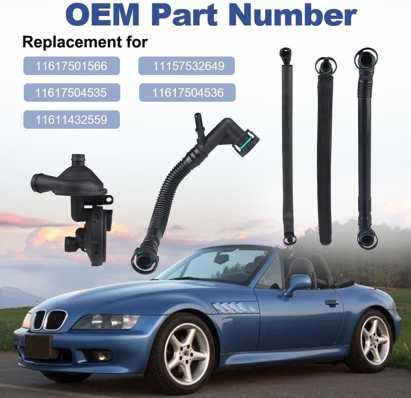 WATERWICH PCV Crankcase Vent Valve Breather Oil Separator Hose Kit for BMW E46, E39, E60 - Image 2