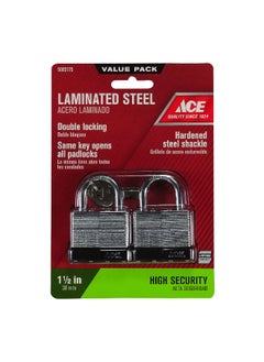 ACE 2-Piece Hardware Laminated Steel Double Locking Keyed Alike Padlock Silver and Black 1.5 Inch 5002175  - Image 1