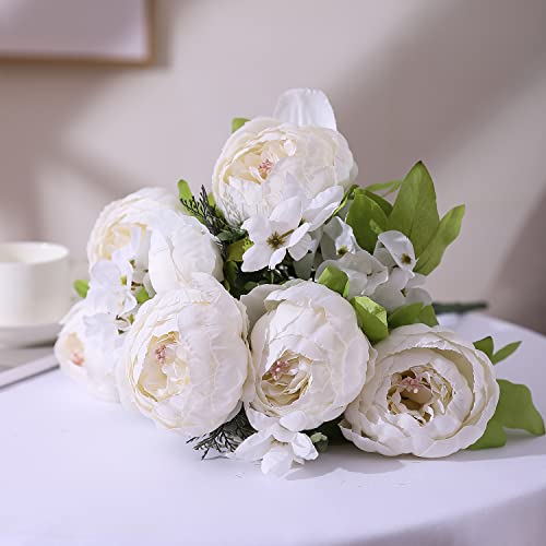 Duovlo Artificial Peony Silk Flowers Fake Flowers Vintage Wedding Home Decoration,Pack of 1 (Spring Milk White) - Image 4