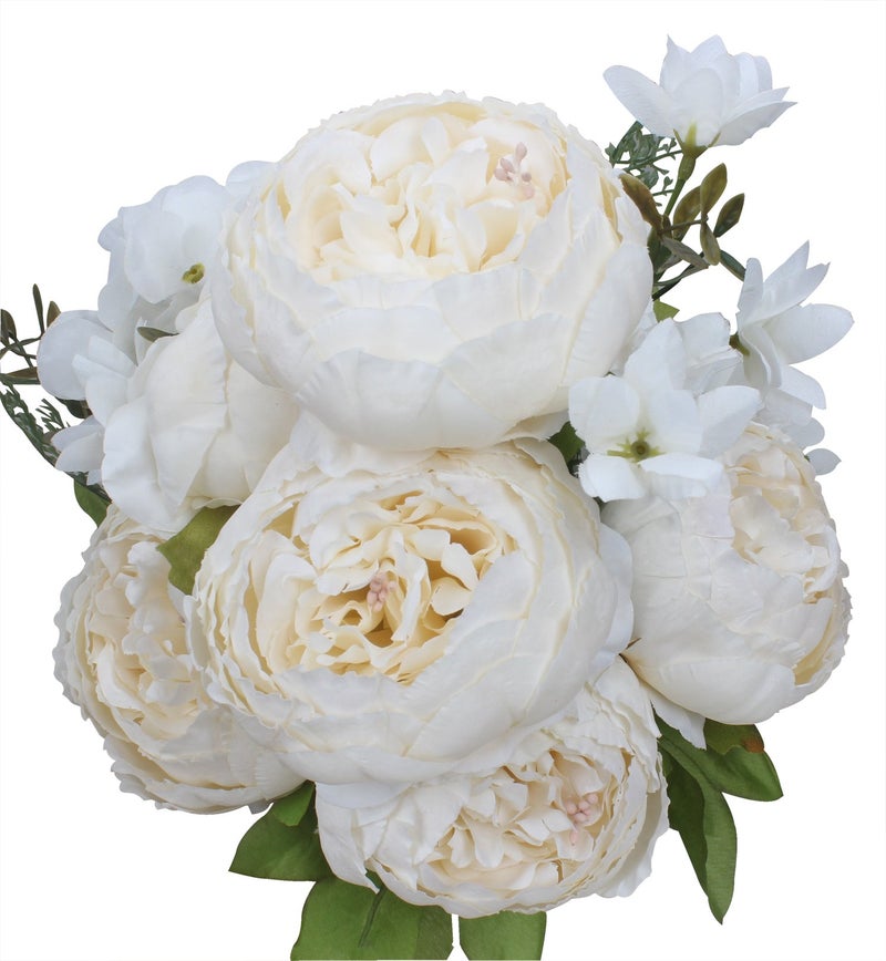 Duovlo Artificial Peony Silk Flowers Fake Flowers Vintage Wedding Home Decoration,Pack of 1 (Spring Milk White) - Image 1
