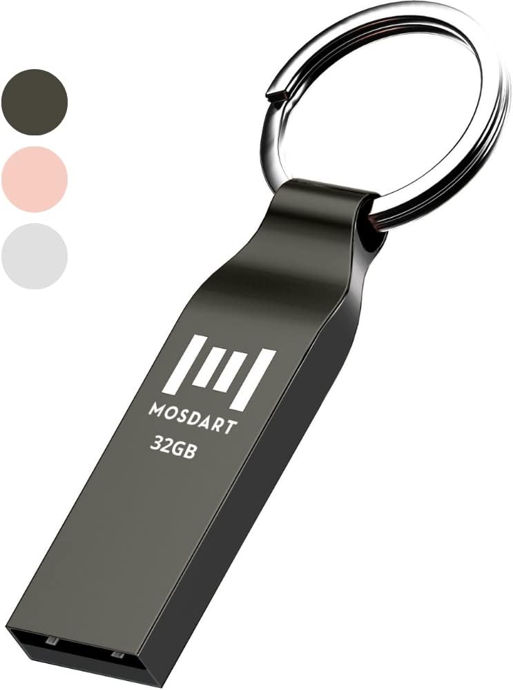 موس دارت محرك أقراص فلاش MOSDART 32GB FAT32 USB مقاوم للماء، محرك إبهام معدني، سلسلة مفاتيح، محرك Zip 32G USB2.0، عصا ذاكرة للتخزين والنسخ الاحتياطي، رمادي تيتانيوم - Image 1