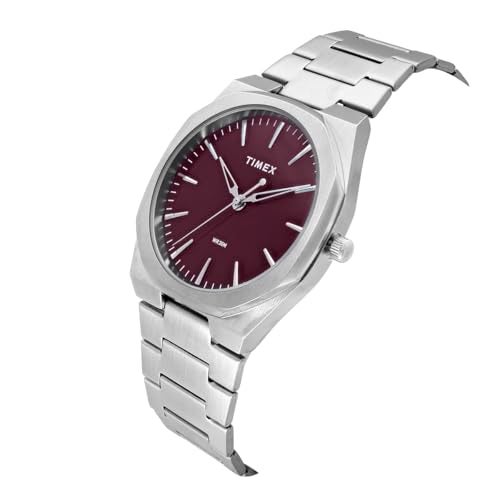 TIMEX Analog Watch for Man with Cherry Round Dial & Silver Stainless Steel Bracelet Band Water Resistant Men's Wrist Watches - TWEG30100 - Image 2