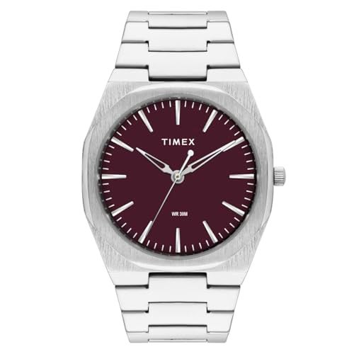 TIMEX Analog Watch for Man with Cherry Round Dial & Silver Stainless Steel Bracelet Band Water Resistant Men's Wrist Watches - TWEG30100 - Image 1