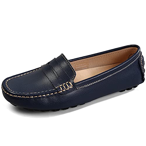 Artisure Women's Classic Handsewn Blue Genuine Leather Penny Loafers Driving Moccasins Casual Boat Shoes Slip On Fashion Office Comfort Flats 7.5 M US SKS-1221LAN75-2 - Image 2