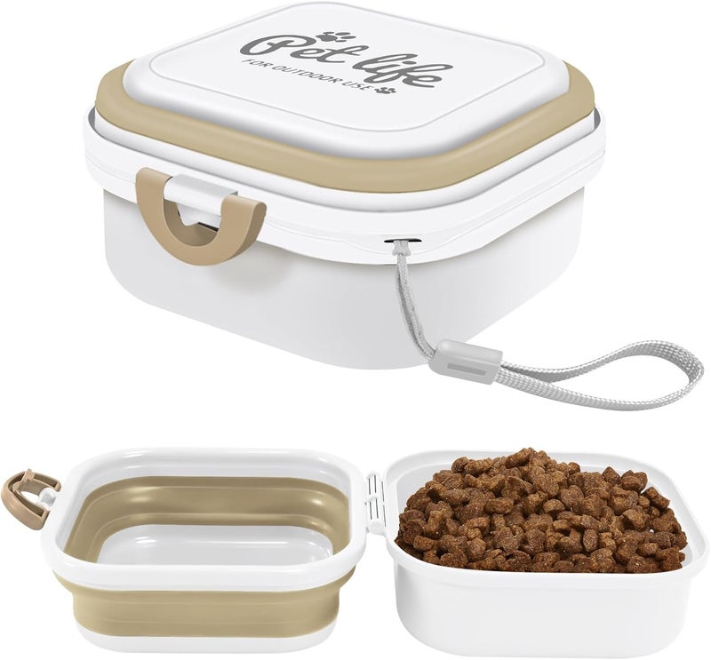 cermug Travel Dog Bowl, Collapsible Dog Bowl, 2-in-1 Pet Food and Water Feeder Bowl for Small Dogs Food Container with Lid BPA Free Suitable for Walking, Traveling, Camping, and Hiking (White) cermug - Image 1