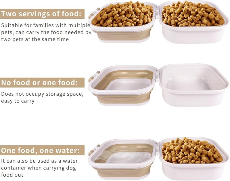 cermug Travel Dog Bowl, Collapsible Dog Bowl, 2-in-1 Pet Food and Water Feeder Bowl for Small Dogs Food Container with Lid BPA Free Suitable for Walking, Traveling, Camping, and Hiking (White) cermug - Image 3
