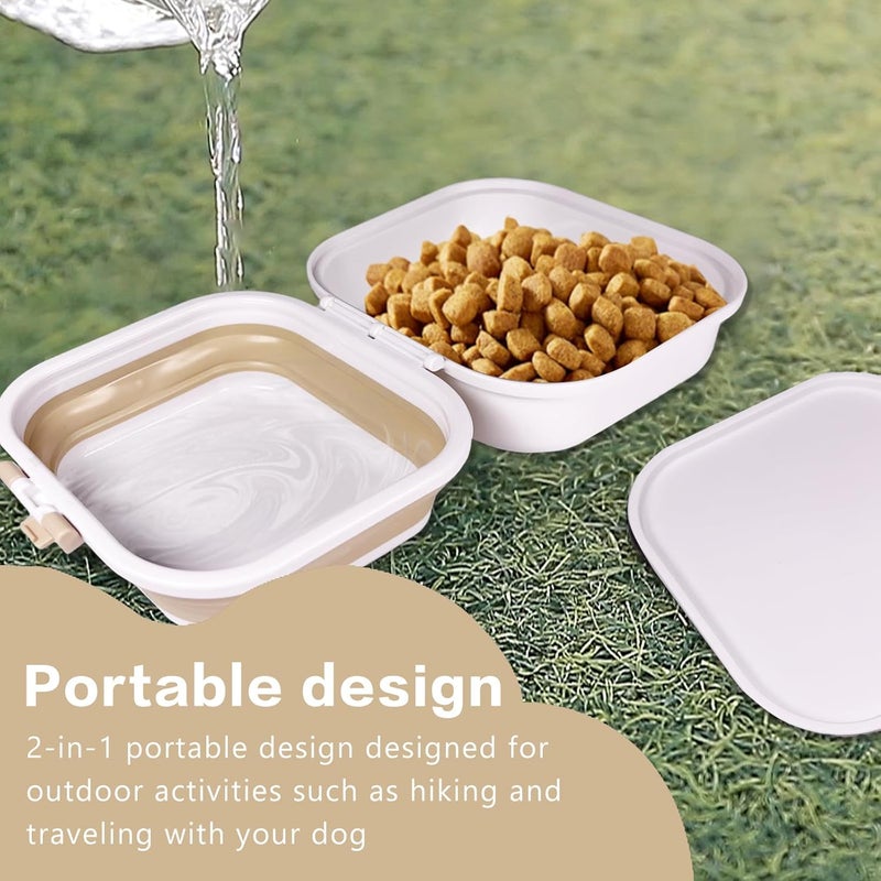 cermug Travel Dog Bowl, Collapsible Dog Bowl, 2-in-1 Pet Food and Water Feeder Bowl for Small Dogs Food Container with Lid BPA Free Suitable for Walking, Traveling, Camping, and Hiking (White) cermug - Image 2
