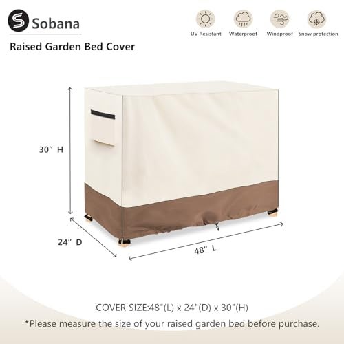 Sobana Outdoor Raised Garden Bed Winter Cover with Split ZipperWaterproof Heavy Duty Cover for 48 x 24 x 30 inch Elevated Wood Planter Box StandBeigeCovers only - Image 3