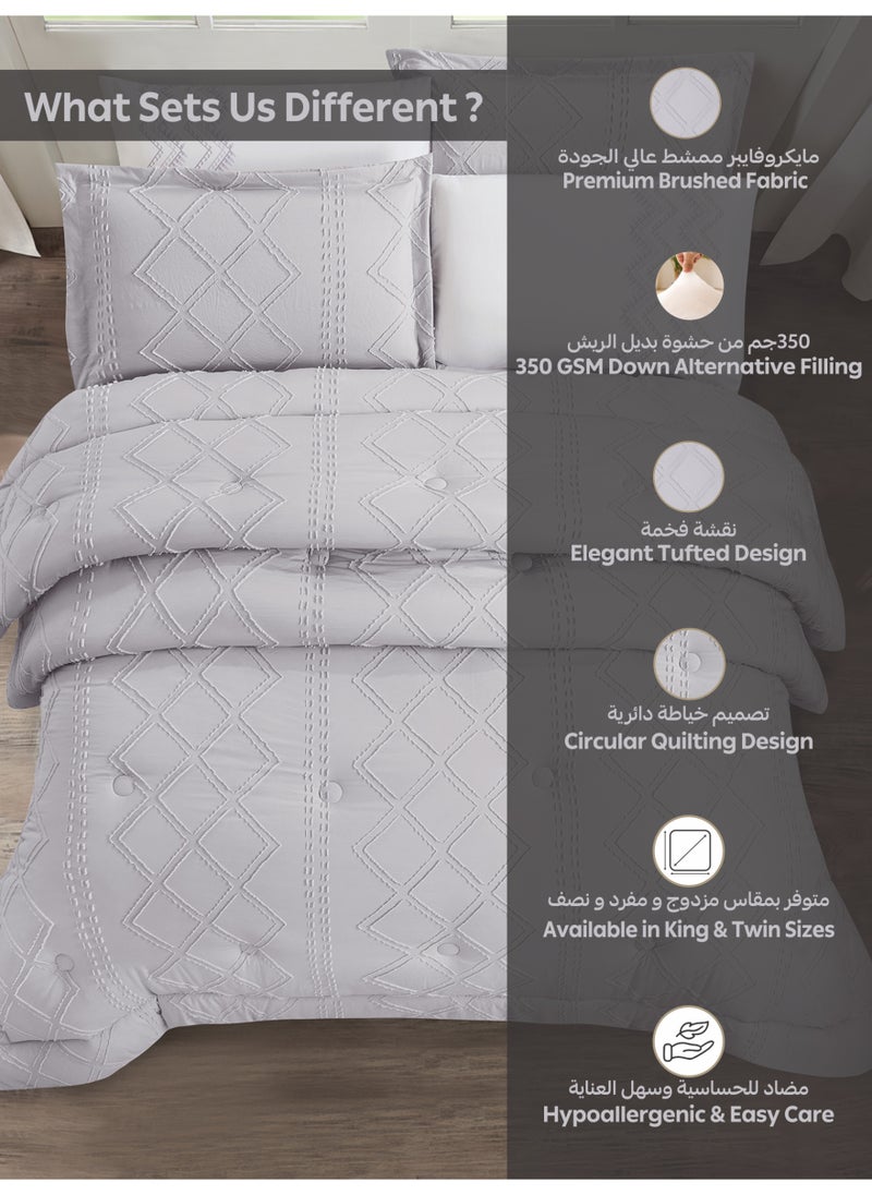 Donetella Bedding Comforter Set Single Size, 4-Pcs Bed Set Fits 140X200 Cms -Tufted Embroidery Set-All Season- 350 GSM Brushed Microfiber (طقم مفرش سرير فندقي)  - Image 5