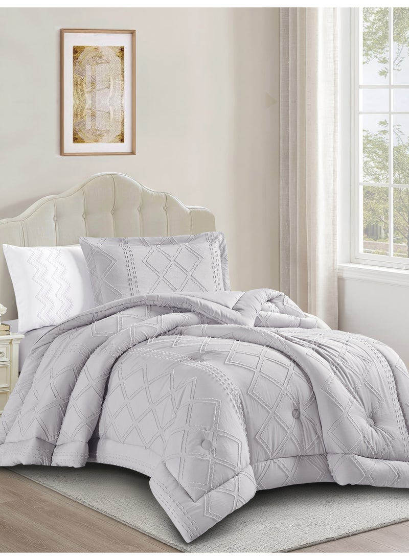Donetella Bedding Comforter Set Single Size, 4-Pcs Bed Set Fits 140X200 Cms -Tufted Embroidery Set-All Season- 350 GSM Brushed Microfiber (طقم مفرش سرير فندقي)  - Image 1