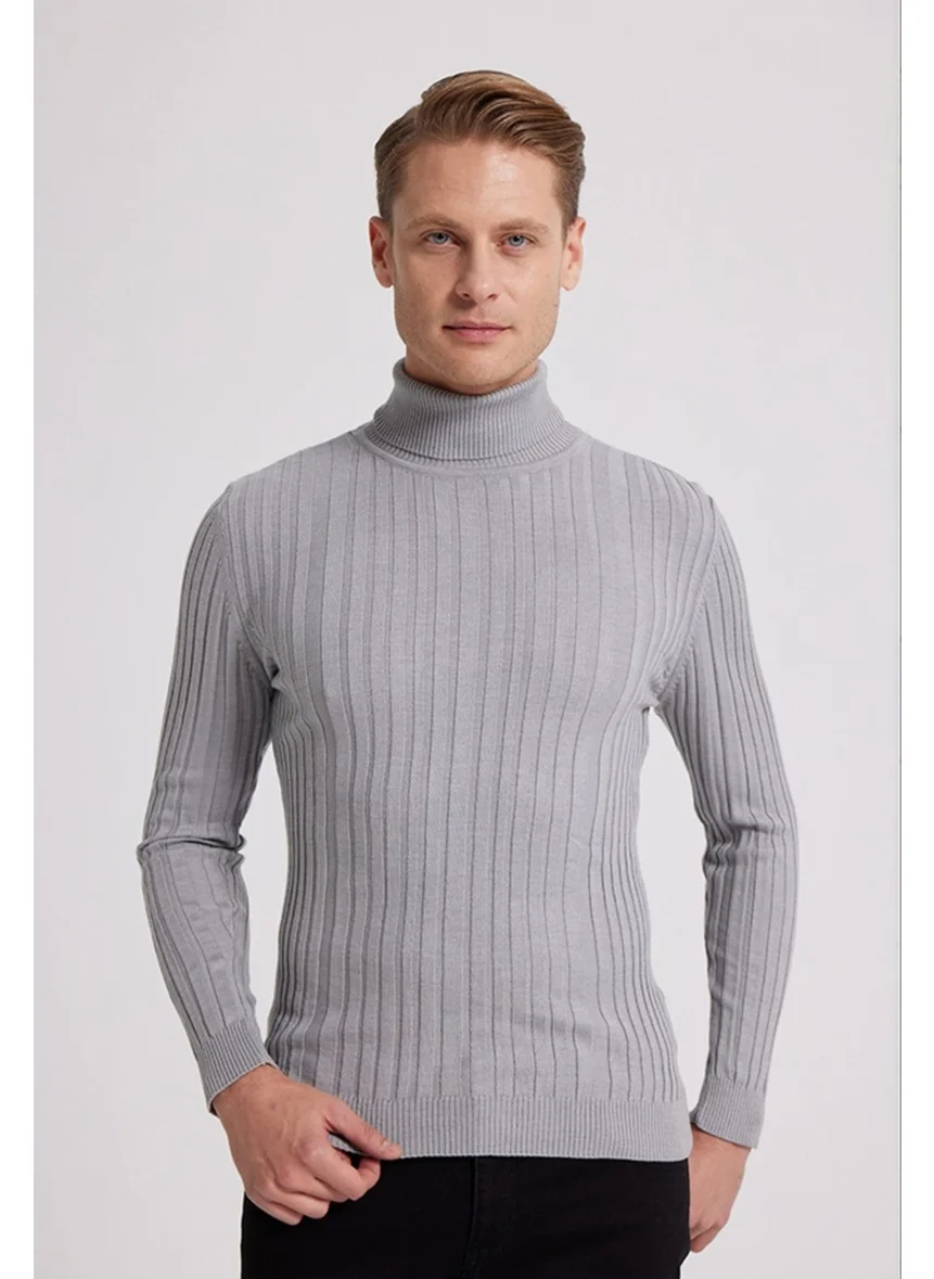 D'S DAMAT Slim Fit Grey Corduroy Cotton Blend Turtleneck Knitwear Sweater 5HF06ORT63100