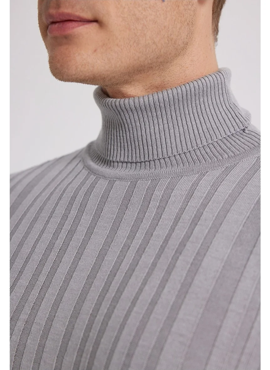 D'S DAMAT Slim Fit Grey Corduroy Cotton Blend Turtleneck Knitwear Sweater 5HF06ORT63100