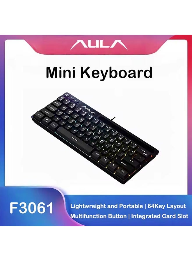 أولا لوحة مفاتيح سلكية AULA F3061، لوحة مفاتيح صغيرة للمكتب والمنزل، لوحة مفاتيح بإضاءة خلفية RGB، لوحة مفاتيح لأجهزة الكمبيوتر المكتبية والكمبيوتر المحمول والألعاب - Image 1