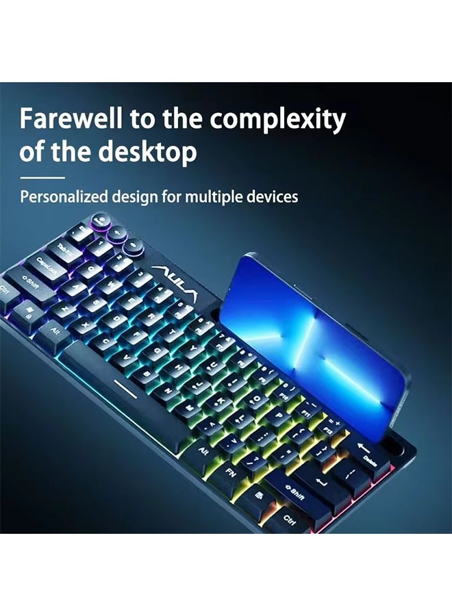 أولا لوحة مفاتيح سلكية AULA F3061، لوحة مفاتيح صغيرة للمكتب والمنزل، لوحة مفاتيح بإضاءة خلفية RGB، لوحة مفاتيح لأجهزة الكمبيوتر المكتبية والكمبيوتر المحمول والألعاب - Image 4