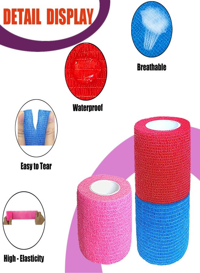 Kuanfine 3 Pack 2 Inches Self Adhesive Bandage Wrap Vet Wrap for Pets, Stretch Self Adherent Tape Cohesive Wrap for Athletic, Sports, Wrist and Ankle(Multi Colors) - Image 4