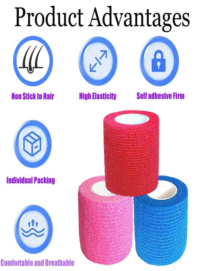 Kuanfine 3 Pack 2 Inches Self Adhesive Bandage Wrap Vet Wrap for Pets, Stretch Self Adherent Tape Cohesive Wrap for Athletic, Sports, Wrist and Ankle(Multi Colors) - Image 3