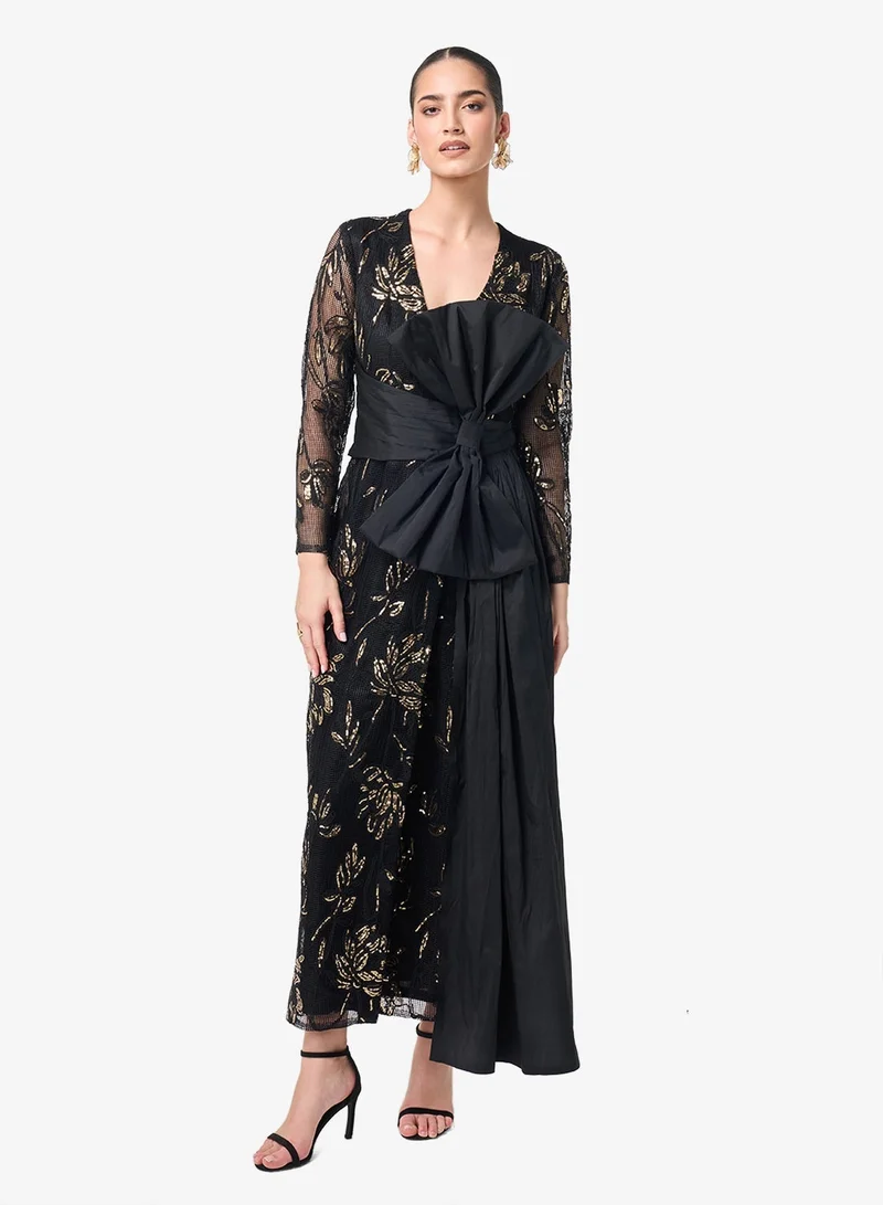 Threadz by Ajooni  V-Neck Bow Detail Maxi Dress for Women | Best Price UAE