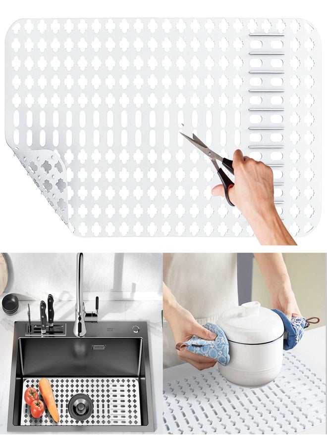 Moryimi Silicone Sink Mat Large, White Silicone Sink Mats and Protectors, Silicone Sink Protector with Cutout Drain Holes for Kitchen Farmhouse Stainless Steel Ceramic Sink 25"x13" - Image 1