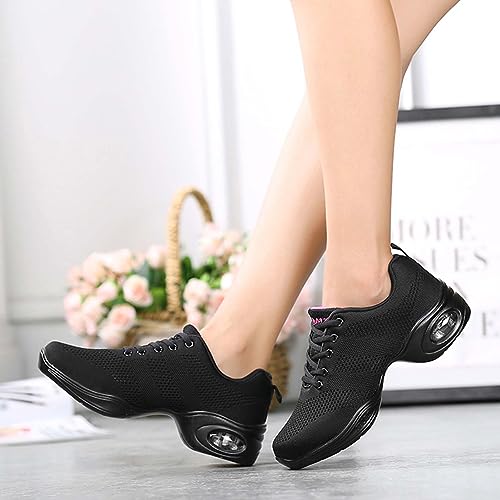 SECHRITE Dance Sneakers for Women Womens Jazz Shoes Laceup Split Sole Dance Sneakers Breathable Air Cushion Dance Dancing Shoes Hip Hop Athletic Walking Black 39 - Image 3