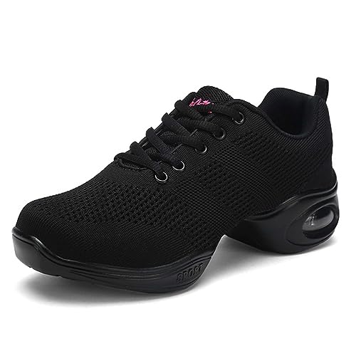 SECHRITE Dance Sneakers for Women Womens Jazz Shoes Laceup Split Sole Dance Sneakers Breathable Air Cushion Dance Dancing Shoes Hip Hop Athletic Walking Black 39 - Image 1