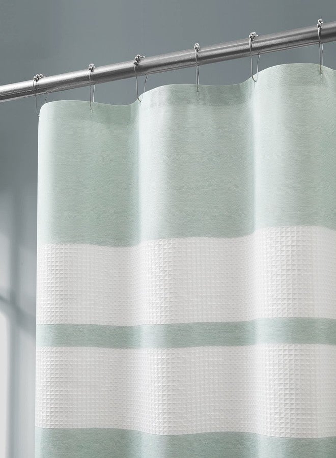 LinenZone 70" Wide x 72" Long Waffle Shower Curtain. Mint Green Shower Curtain with White Stripes. Adorable Stripes for Modern Or Hotel Decor. (Waffle 70 x 72 Mint) - Image 2
