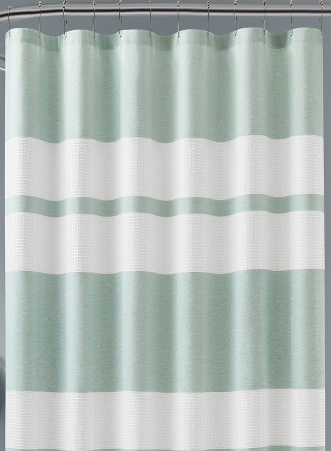 LinenZone 70" Wide x 72" Long Waffle Shower Curtain. Mint Green Shower Curtain with White Stripes. Adorable Stripes for Modern Or Hotel Decor. (Waffle 70 x 72 Mint) - Image 3