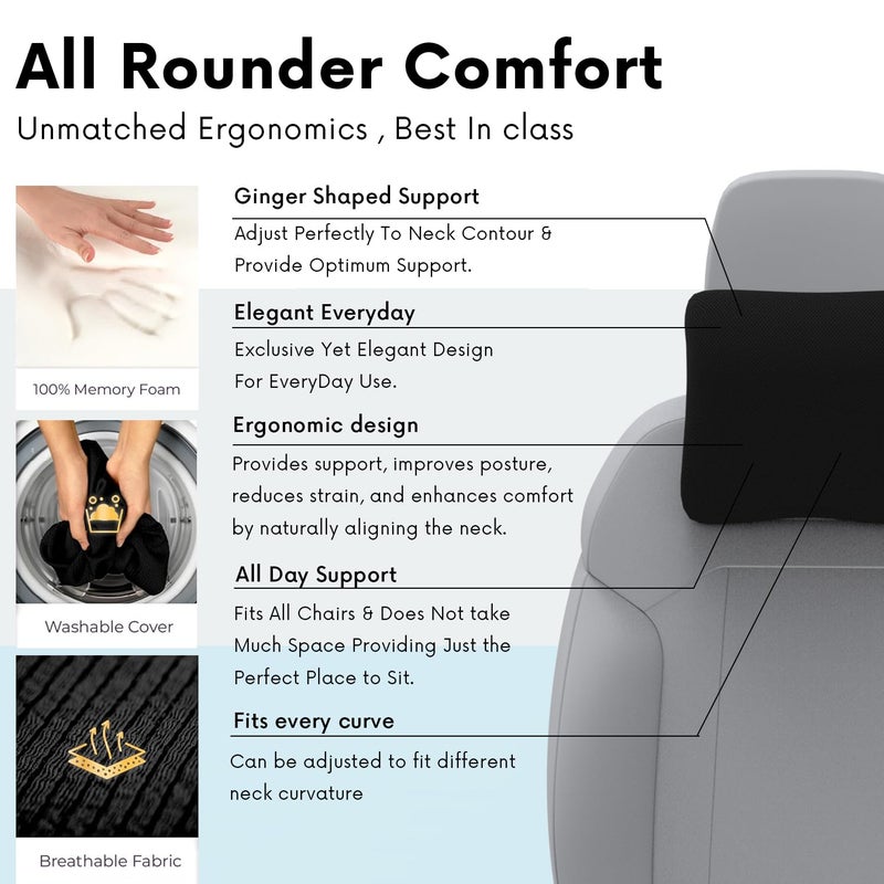 RIPOSEV Zinger Ultimate Memory Foam Neck Rest Pillow, Car Pillow for Comfortable Car Rides, Superior Neck Support Cushion, Relieves Neck Pain, Head Rest Pillow (Midnight Black) - Image 4