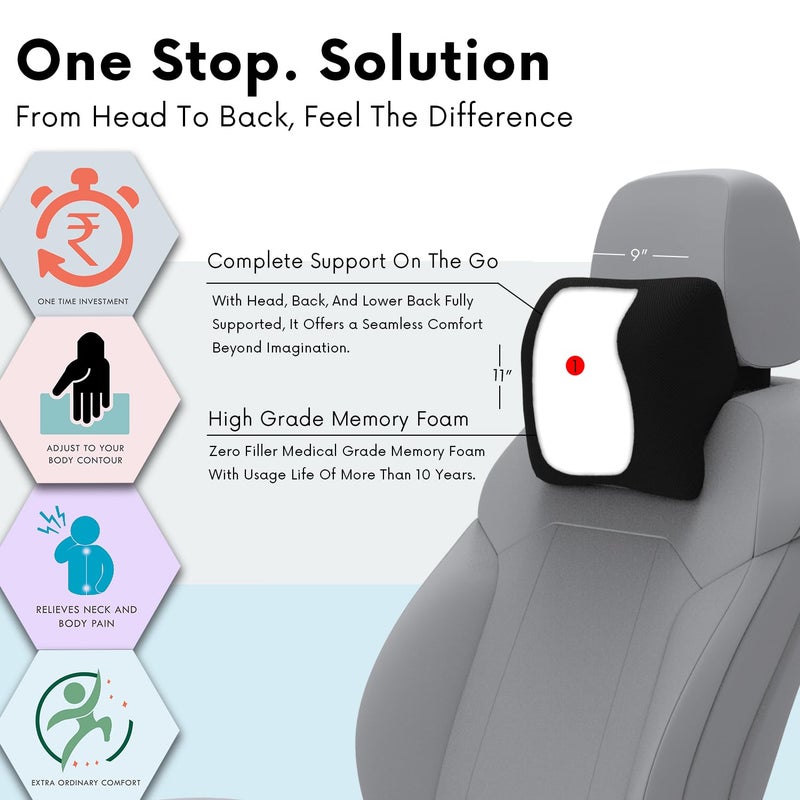 RIPOSEV Zinger Ultimate Memory Foam Neck Rest Pillow, Car Pillow for Comfortable Car Rides, Superior Neck Support Cushion, Relieves Neck Pain, Head Rest Pillow (Midnight Black) - Image 3