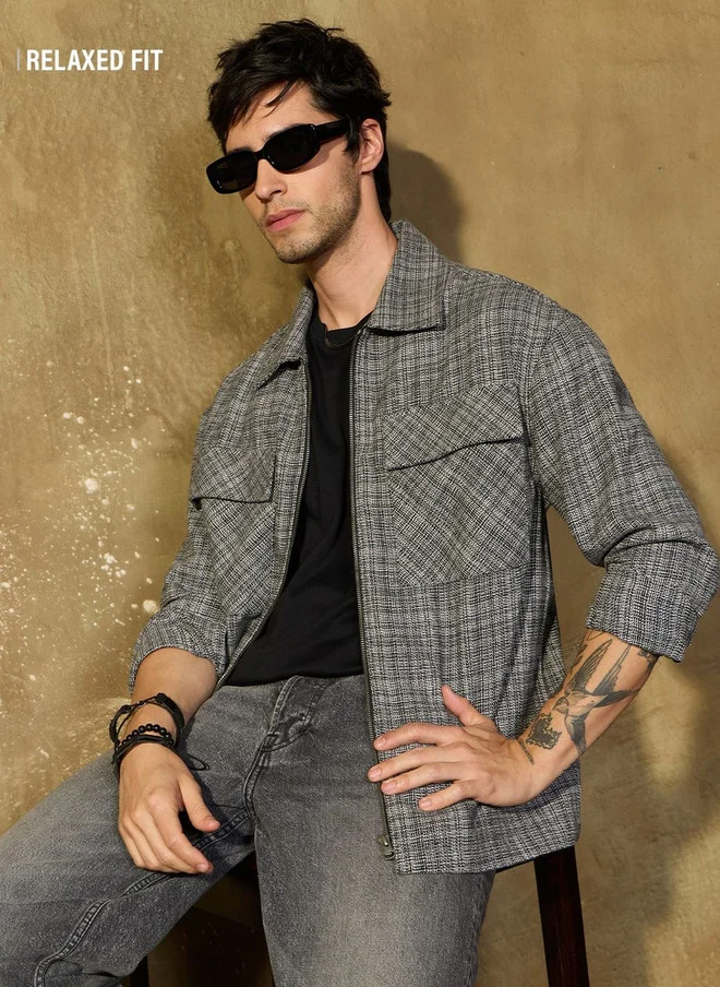 ذا سوليد ستور The Souled Store Men Relaxed Fit Checked Grey Shackets