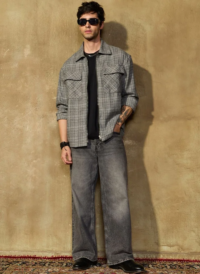 The Souled Store  The Souled Store Men Relaxed Fit Checked Grey Shackets  | Best Price UAE