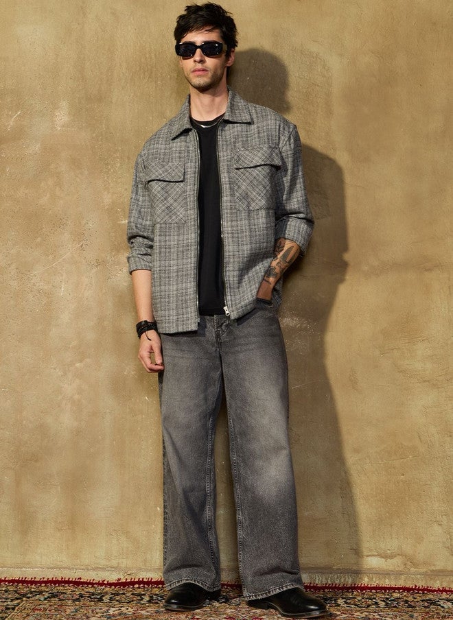 The Souled Store Men Relaxed Fit Checked Grey Shackets - Image 3