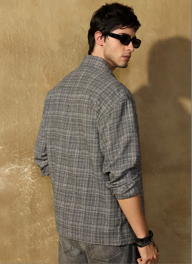 The Souled Store  The Souled Store Men Relaxed Fit Checked Grey Shackets  | Best Price UAE
