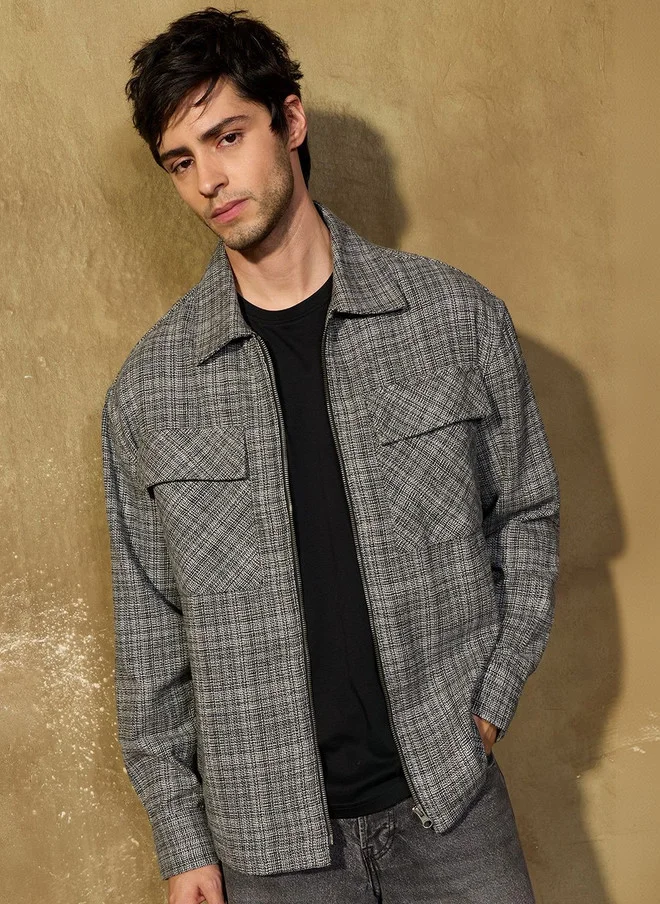 ذا سوليد ستور The Souled Store Men Relaxed Fit Checked Grey Shackets
