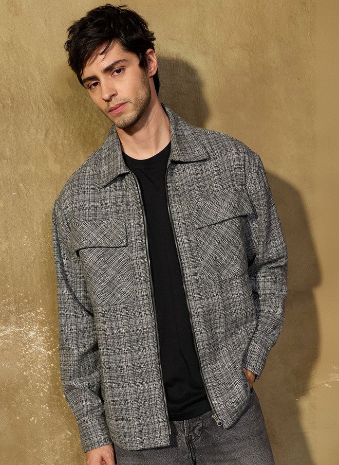 The Souled Store Men Relaxed Fit Checked Grey Shackets - Image 2