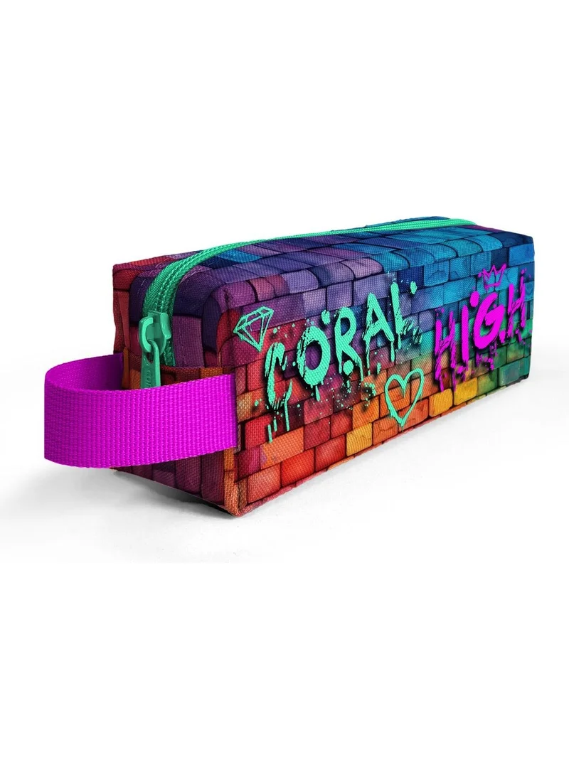 CORAL HIGH Kids Pink Navy Blue Graffiti Written Pencil Bag 22069