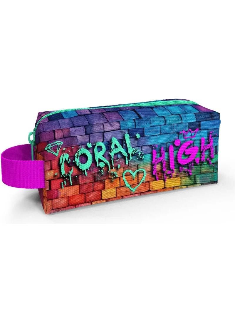 CORAL HIGH Kids Pink Navy Blue Graffiti Written Pencil Bag 22069