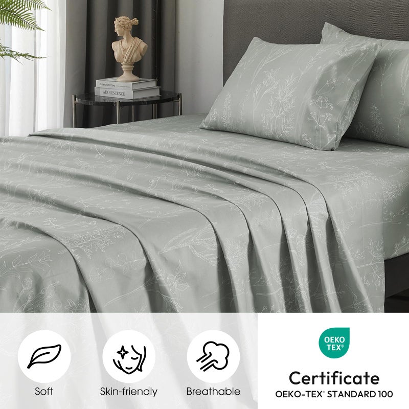 HYPREST Grey King Size Sheets, 18 Inch Deep Pocket King Sheets Botanical Pattern Sheet Luxury Rustic Soft Hotle Quality-1800 Threat Count - Image 2