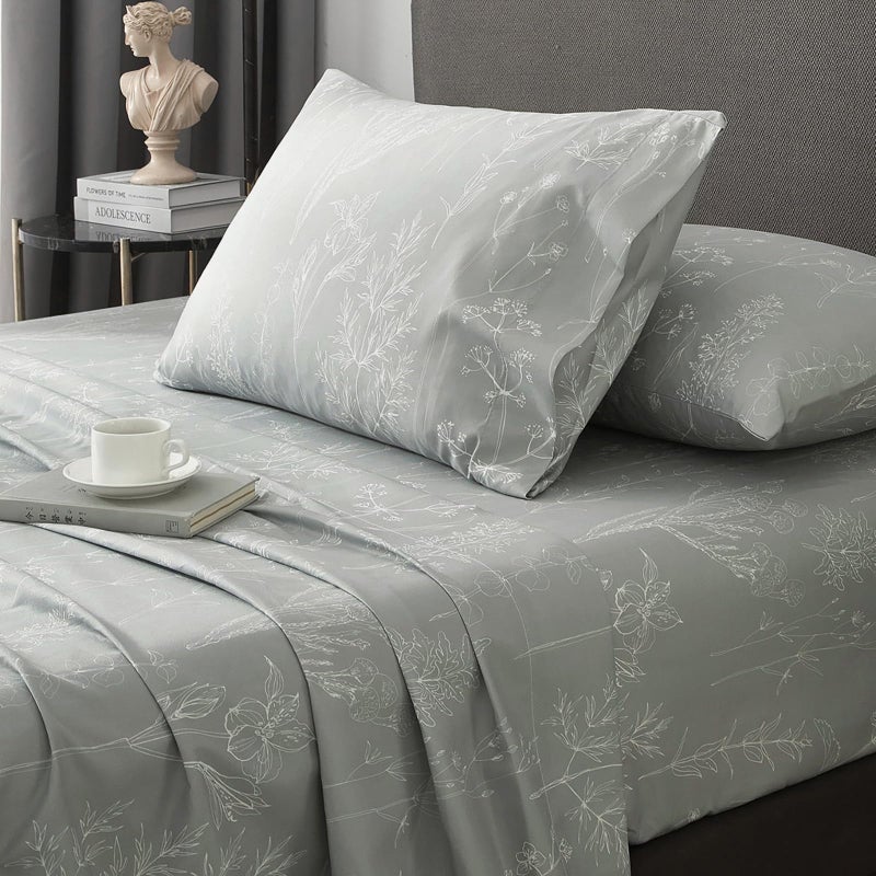 HYPREST Grey King Size Sheets, 18 Inch Deep Pocket King Sheets Botanical Pattern Sheet Luxury Rustic Soft Hotle Quality-1800 Threat Count - Image 5