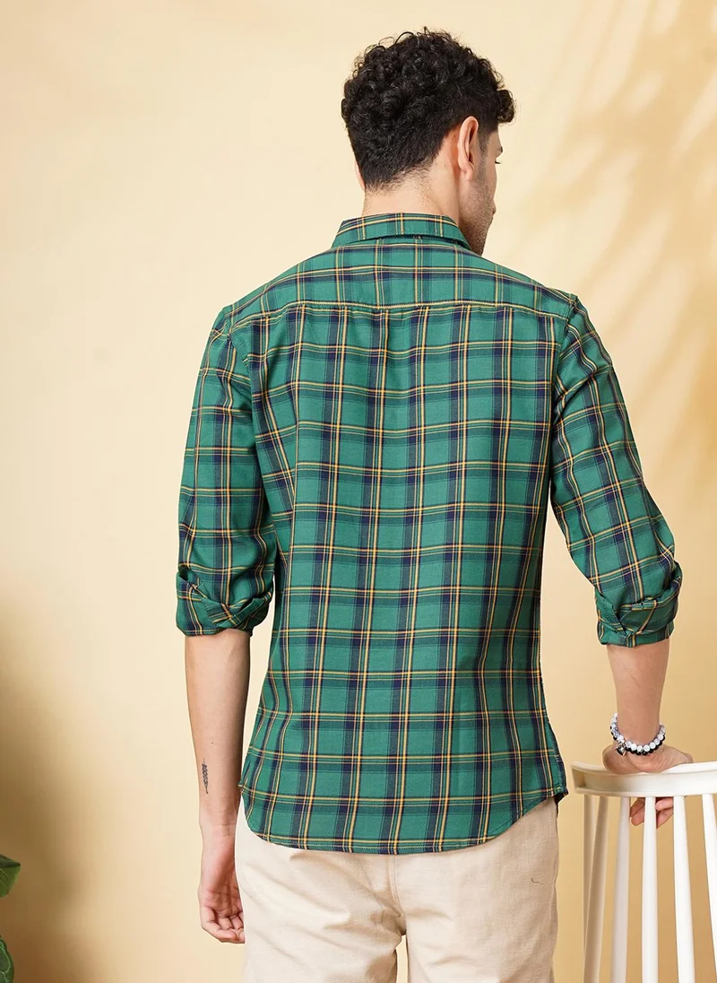شركة المرآب الهندية Men Slim Fit Checkered Full Sleeves Spread Collar Casual Shirt