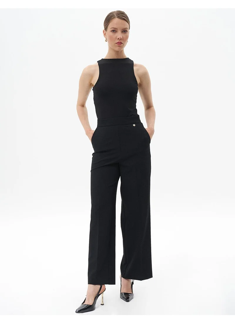 Kayra Pressed Crease Wide-Leg Pants Black