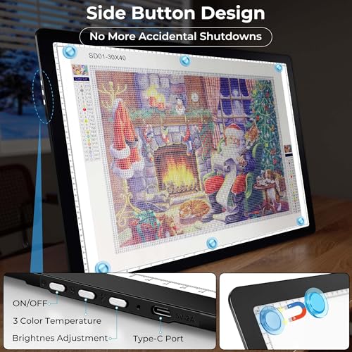 Bylitodt Rechargeable A2 Extra Large Light Board for Diamond Painting, Magnetic Copy Pad with Side Button, 3Color Modes 25.2 "x 18.4" LED Light Box for Tracing and Drawing, Sketching, Weeding Vinyl - Image 4