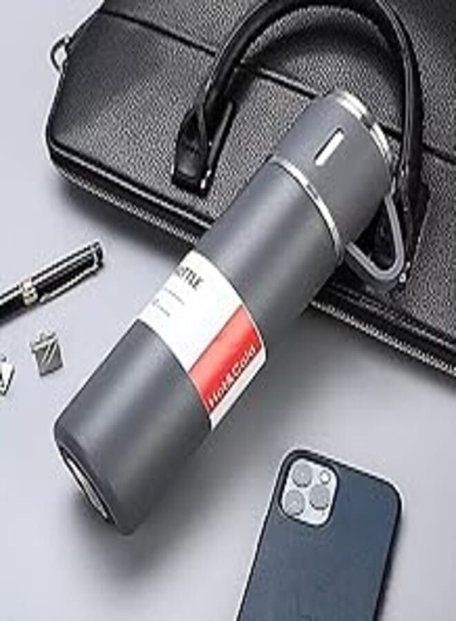 500Ml Gift Box Set Flask with 3 Cup Double-Layer Stainless Steel 304 Vacuum Thermos Coffee Tumbler Travel Mug Water Tea (gray)