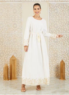 Embroidered Lace Trim Detail Jalabiya with Self Tie Up