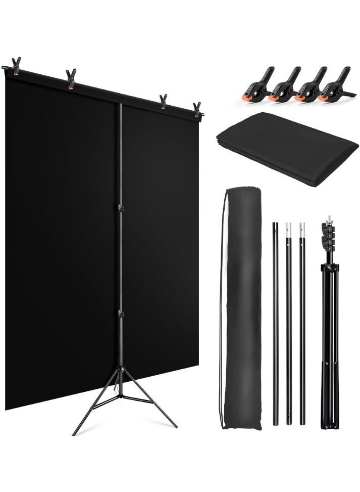 GUDOO خلفية 200 × 200 سم لمجموعة خلفية التصوير مع حامل شاشة سوداء خلفية مع مجموعة حامل حقيبة مشبك لتدفق الفيديو تكبير/تصغير الشاشة السوداء خلفية صورة استوديو التصوير الفوتوغرافي - Image 1